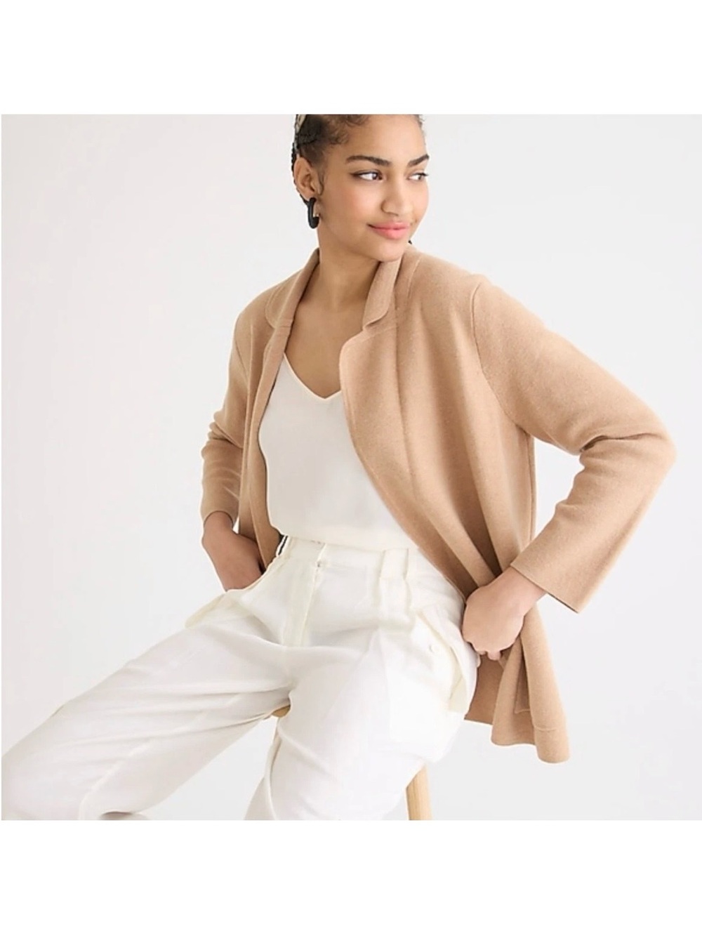 J. Crew Eloise Sweater Blazer Open-Front Coatigan in Heathered Khaki - Picture 8 of 10